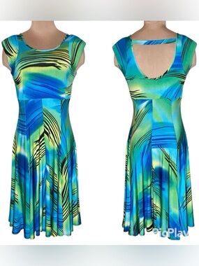 Bali | Vibrant Vintage Abstract Tropical Print Cap Sleeve Dress